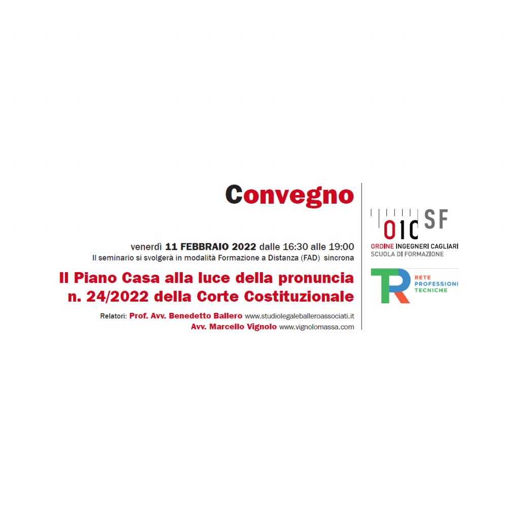 Cosa resta del Piano Casa? Venerdì in FAD il convegno OIC e RPT – Incontro tra i tecnici e gli avvocati Ballero e Vignolo
